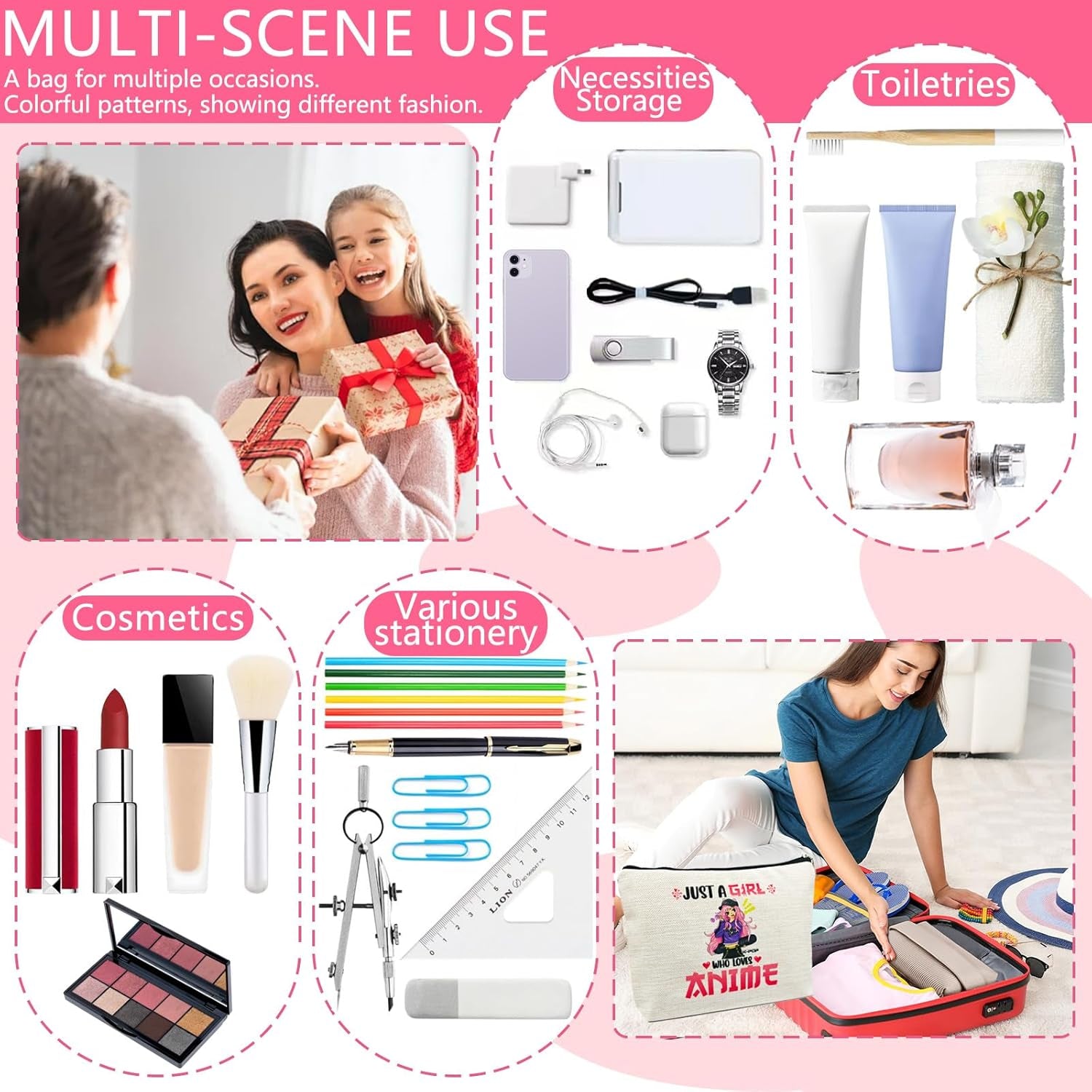 Anime Gifts for Women & Girls - Birthday Decorations, Merch Makeup Bags, Party Favors & Travel Cosmetic Pouches