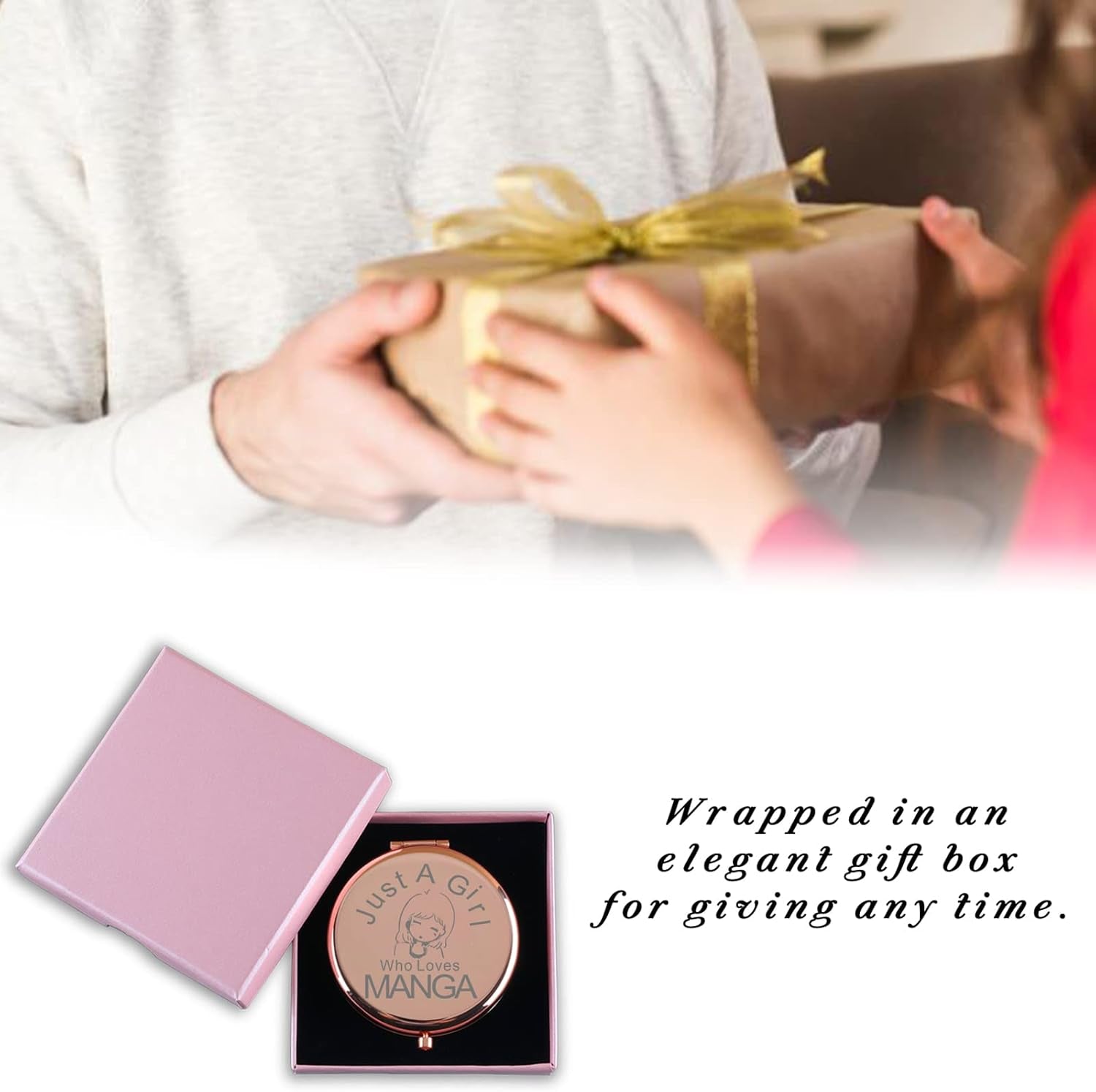 Anime Stuff for Girls Women Rose Gold Compact Cute Purse Travel Folding Hand Mirror for Birthday Christmas Thanksgiving Anime Gifts for Teen Girls
