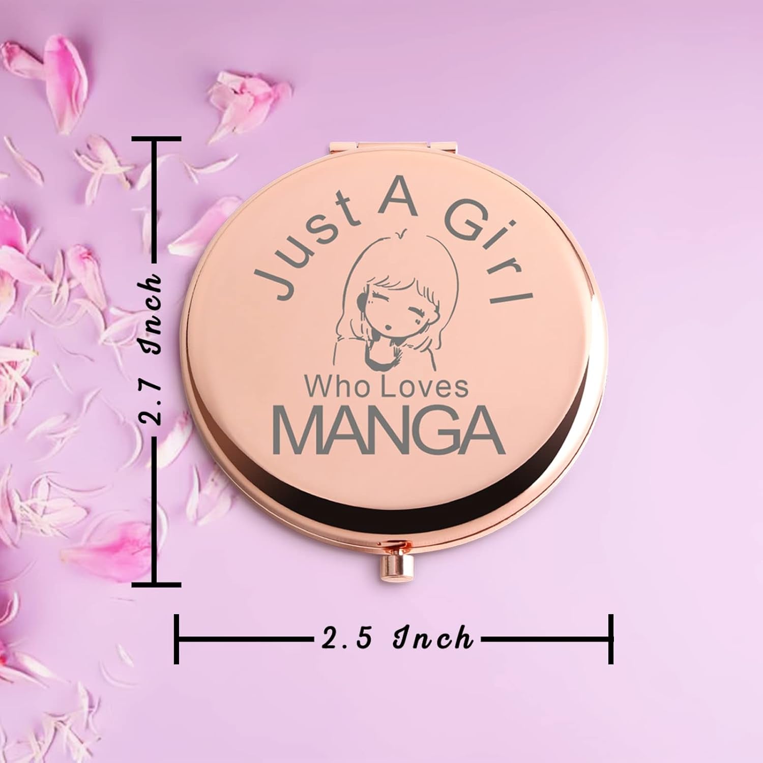 Anime Stuff for Girls Women Rose Gold Compact Cute Purse Travel Folding Hand Mirror for Birthday Christmas Thanksgiving Anime Gifts for Teen Girls