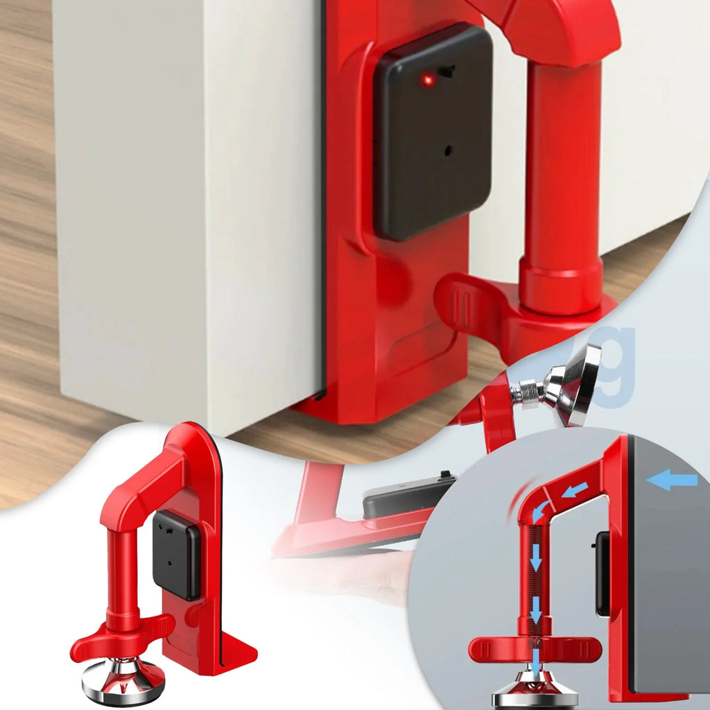 Portable Alarm Door Stopper, Anti-Theft Door Stop Alarm, Adjustable and Easy to Install, Safety Door Stopper Security for Home, Office, Apartment and Travel, Door Security Devices (Red)