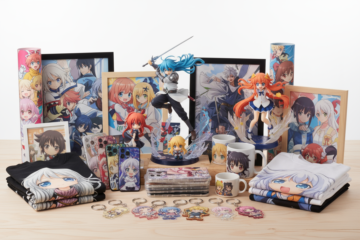 Anime merchandise figurines and things with anime pictures on them